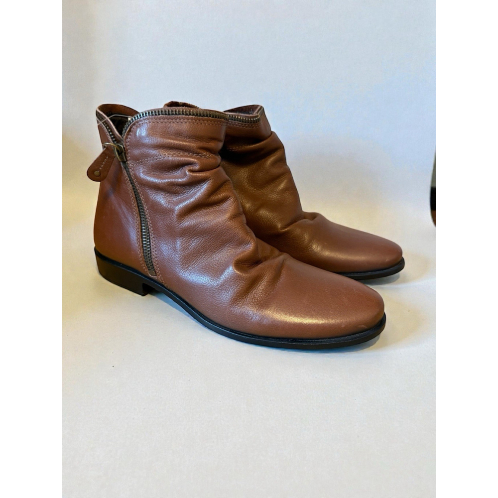 Perlatto Ankle Boot‎ Bootie Mahogany Brown Leather Wide Zip Size 6.5 NWOB